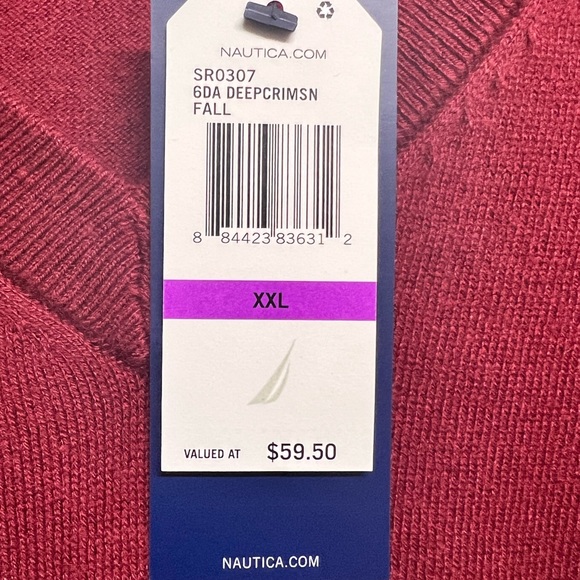 NWT - Nautica Men's Navtech V-Neck Sweater in Deep Crimson - Size 2XL - Picture 5 of 7